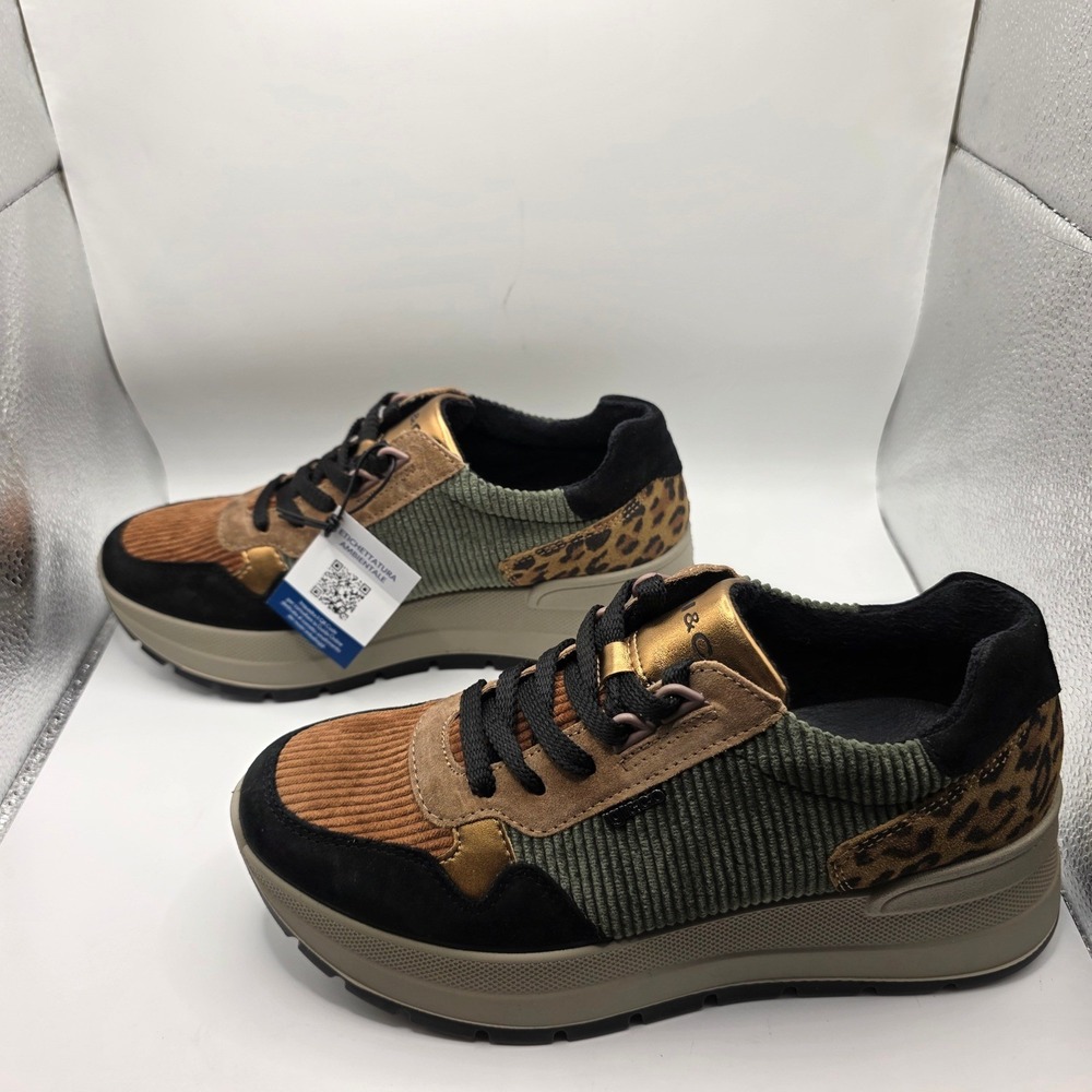 Igi&Co Womens Corduroy Suede Leopard Platform Sneakers Made in Italy Size 40 - Picture 11 of 12